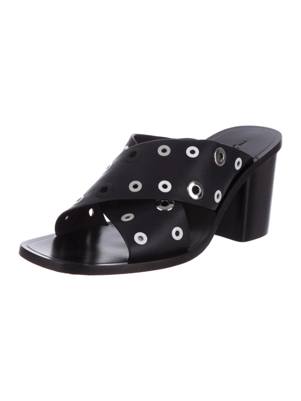 rag & bone Black Leather Mules Cross-Strap w/Grommets Slip-On 3" Heel Sz 39